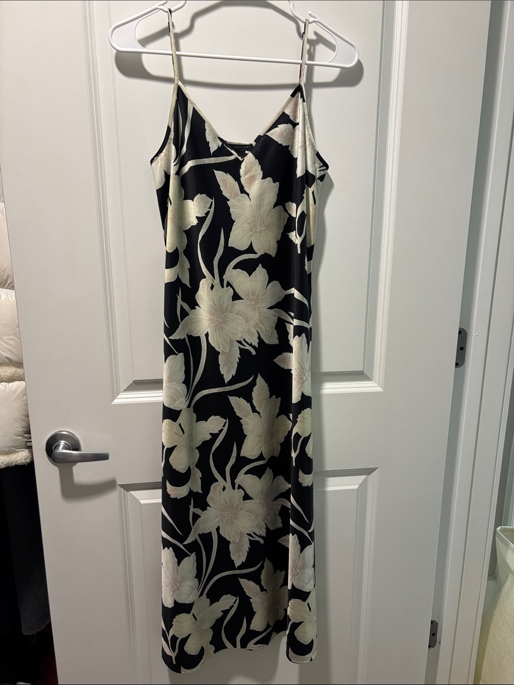 Allsaint Black and Cream Floral Slip Dress